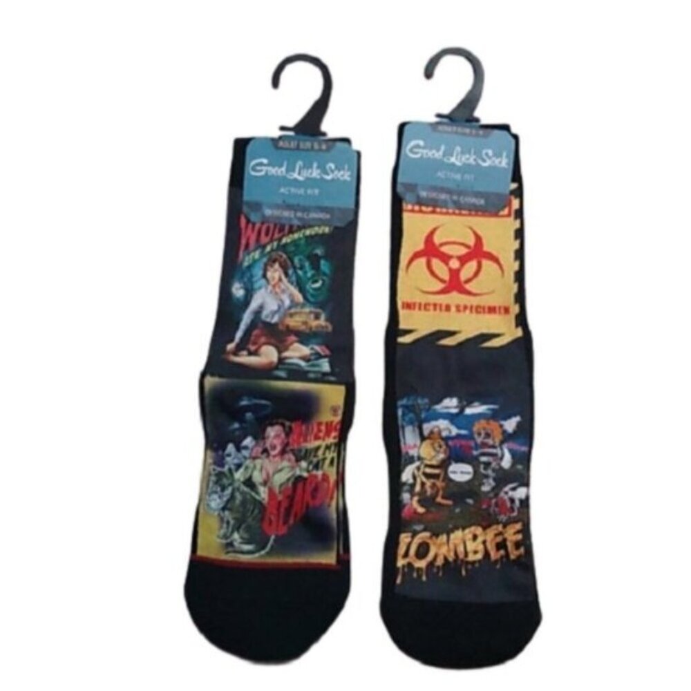 Good Luck Socks B-Movie Zombies Horror 2 Pair Adult  Size 5-9